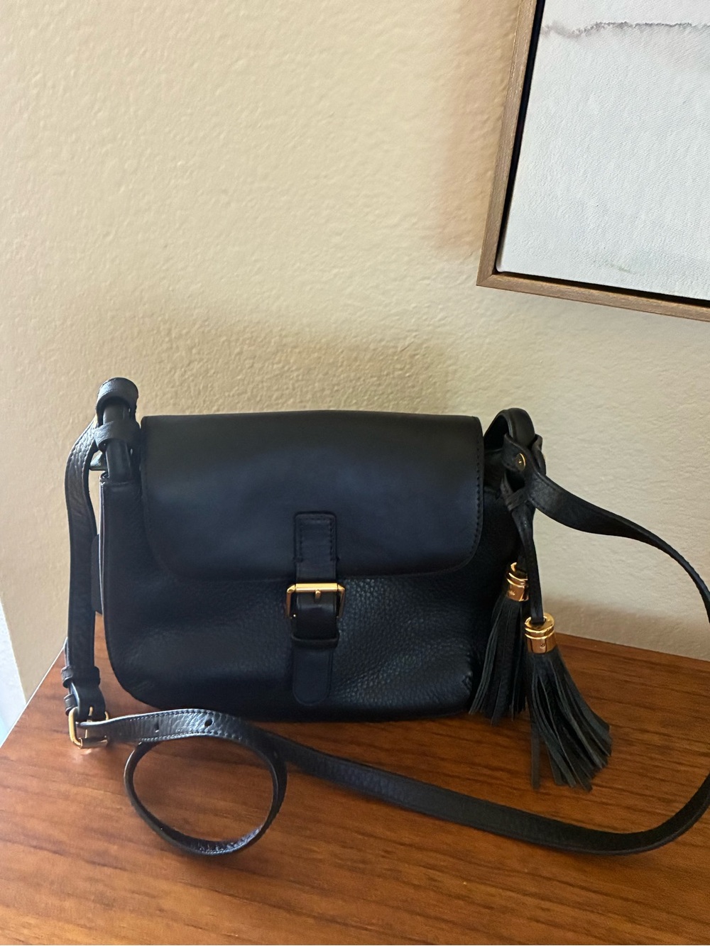 Issac Mizrahi Black nwot Leather Crossbody Bag with Tassel Accent
